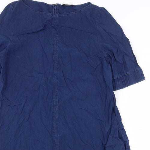 COS Womens Blue 100% Cotton Shift Size 12 Boat Neck Zip