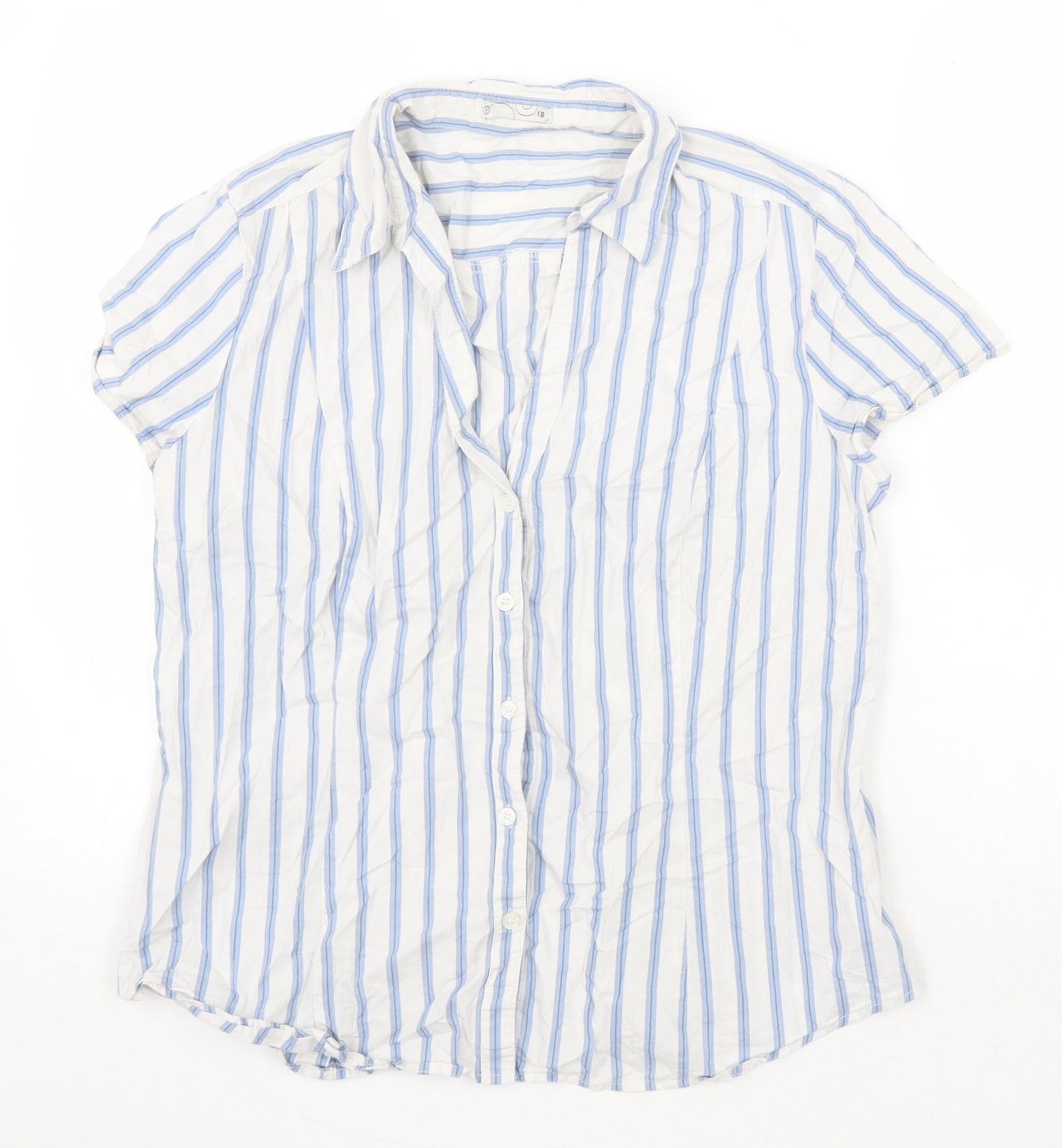 Preworn Womens White Striped Cotton Basic Button-Up Size 18 Collared