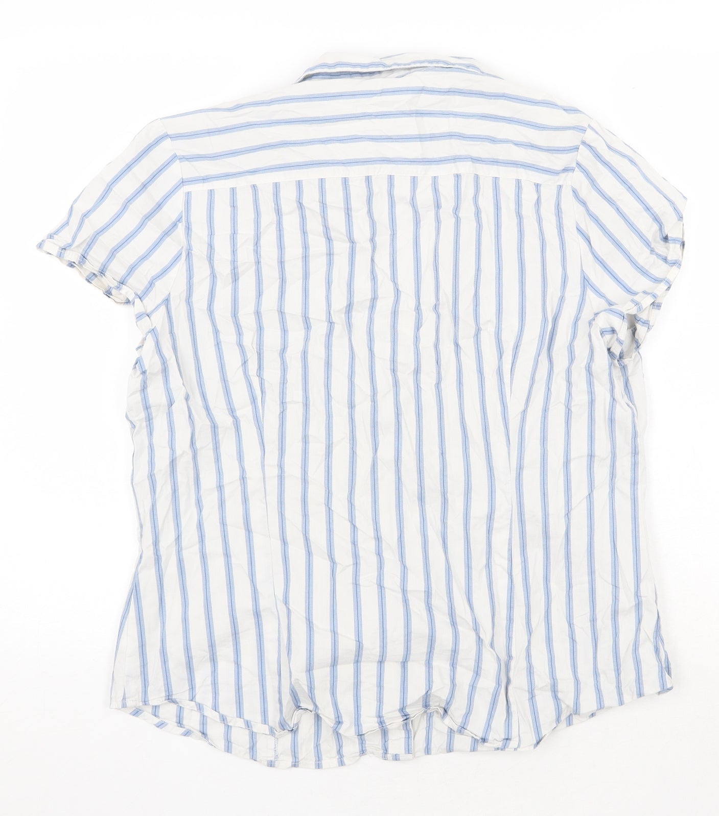 Preworn Womens White Striped Cotton Basic Button-Up Size 18 Collared