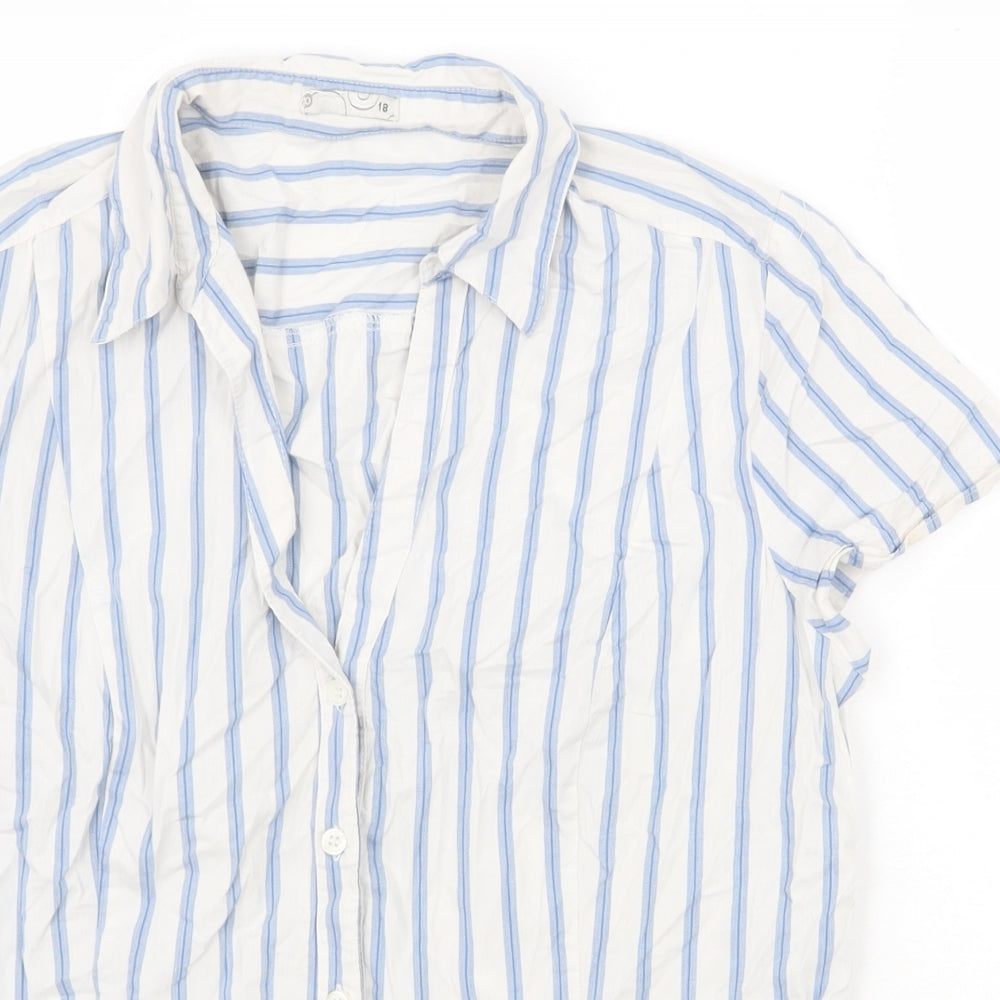Preworn Womens White Striped Cotton Basic Button-Up Size 18 Collared