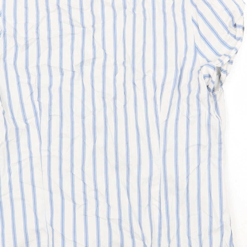 Preworn Womens White Striped Cotton Basic Button-Up Size 18 Collared