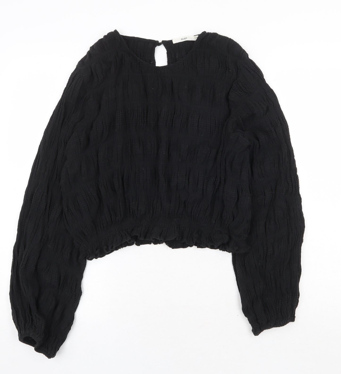 Ruby Womens Black Cotton Basic Blouse Size 16 Round Neck