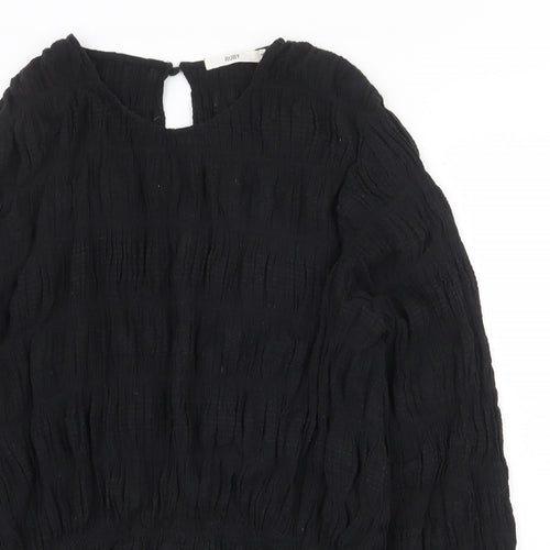 Ruby Womens Black Cotton Basic Blouse Size 16 Round Neck