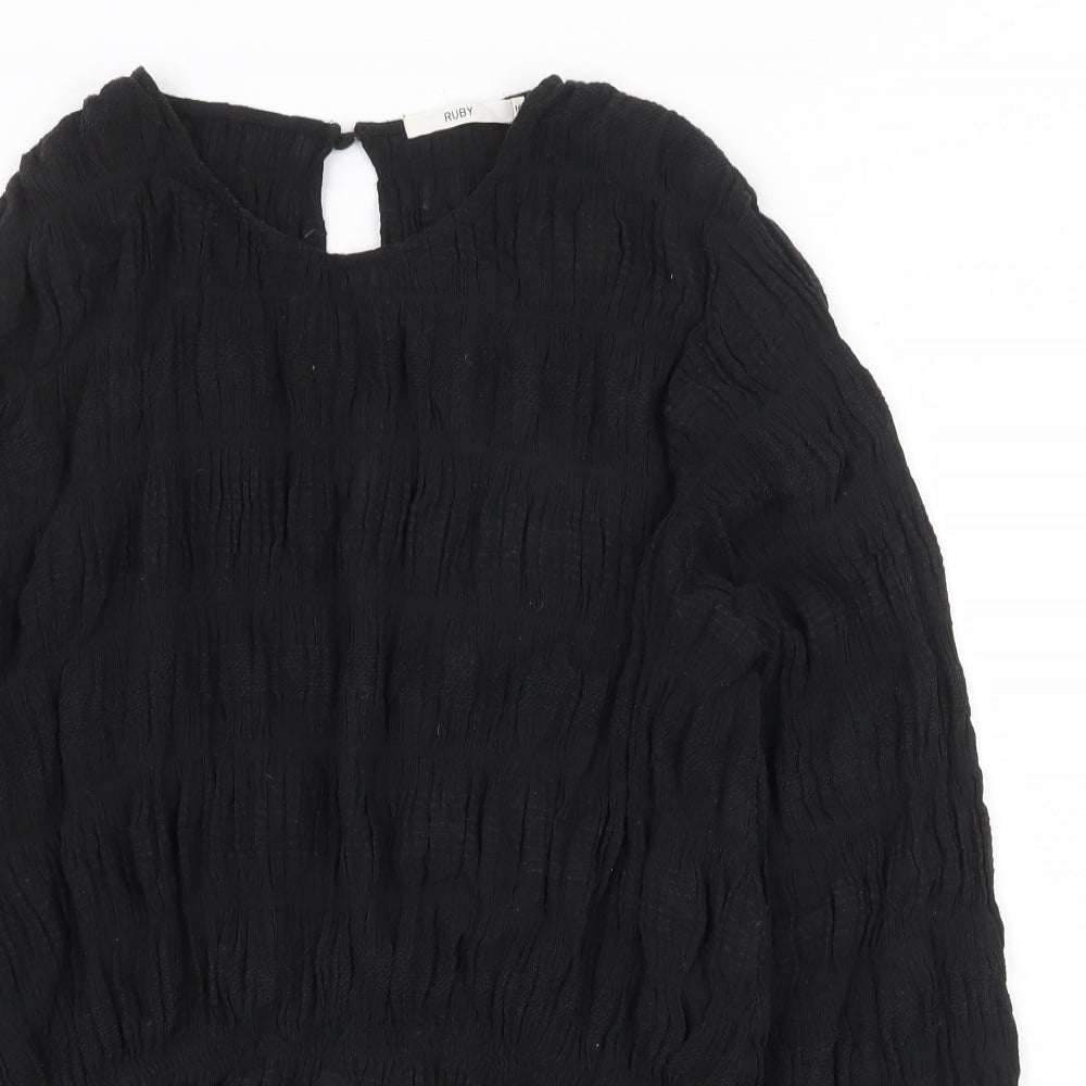 Ruby Womens Black Cotton Basic Blouse Size 16 Round Neck