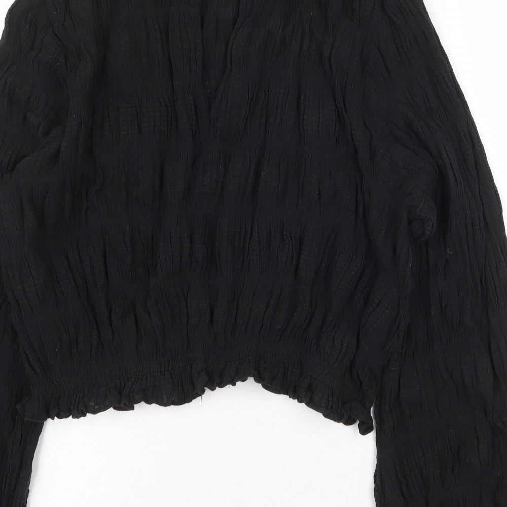 Ruby Womens Black Cotton Basic Blouse Size 16 Round Neck