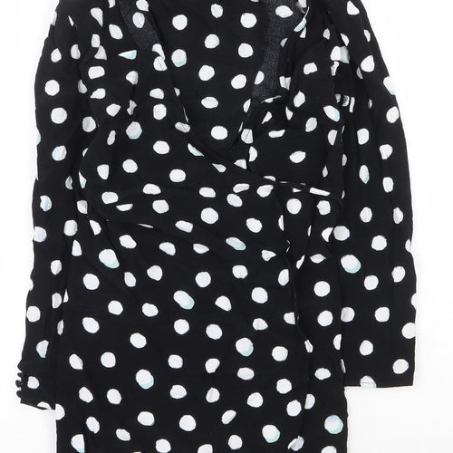 Topshop Womens Black Polka Dot Viscose Wrap Dress Size 8 V-Neck Tie