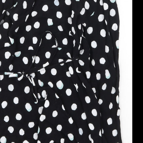 Topshop Womens Black Polka Dot Viscose Wrap Dress Size 8 V-Neck Tie