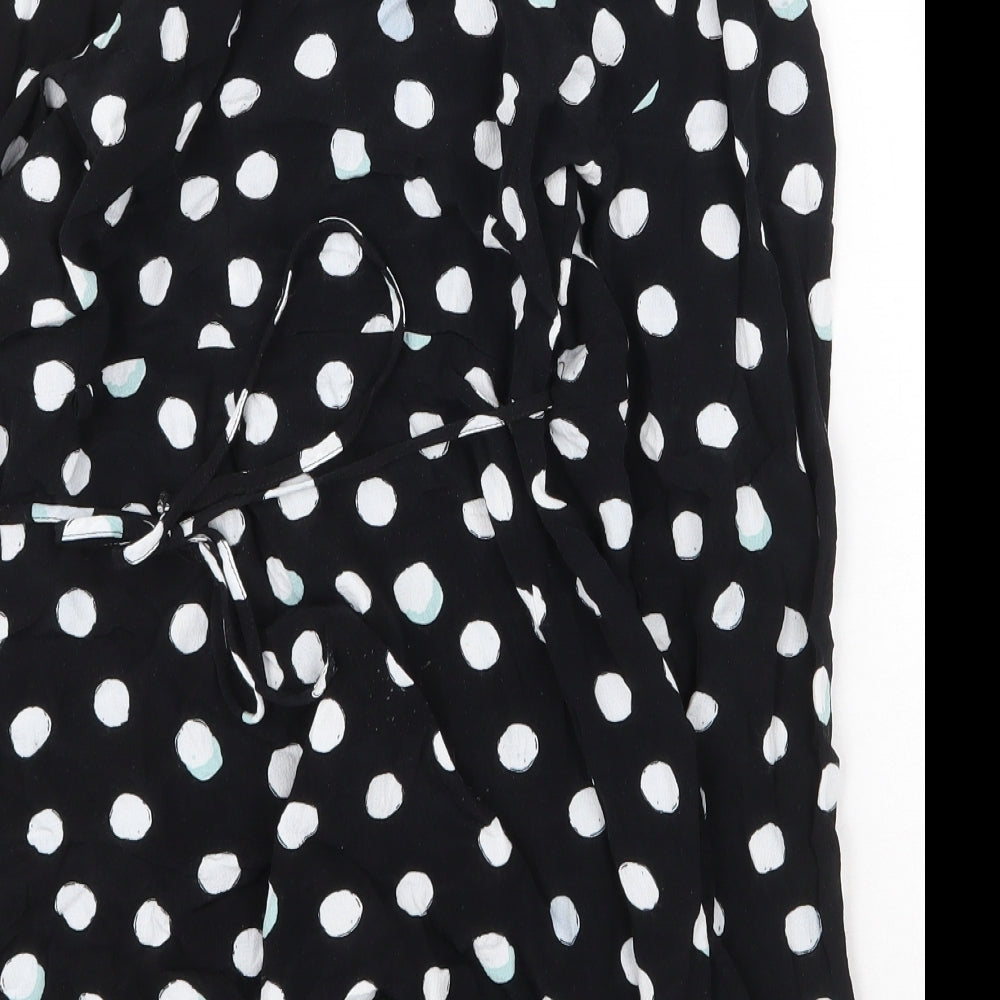 Topshop Womens Black Polka Dot Viscose Wrap Dress Size 8 V-Neck Tie