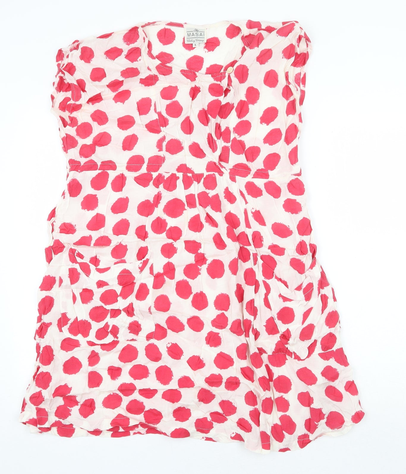 The Masai Womens White Geometric Viscose A-Line Size L V-Neck Button