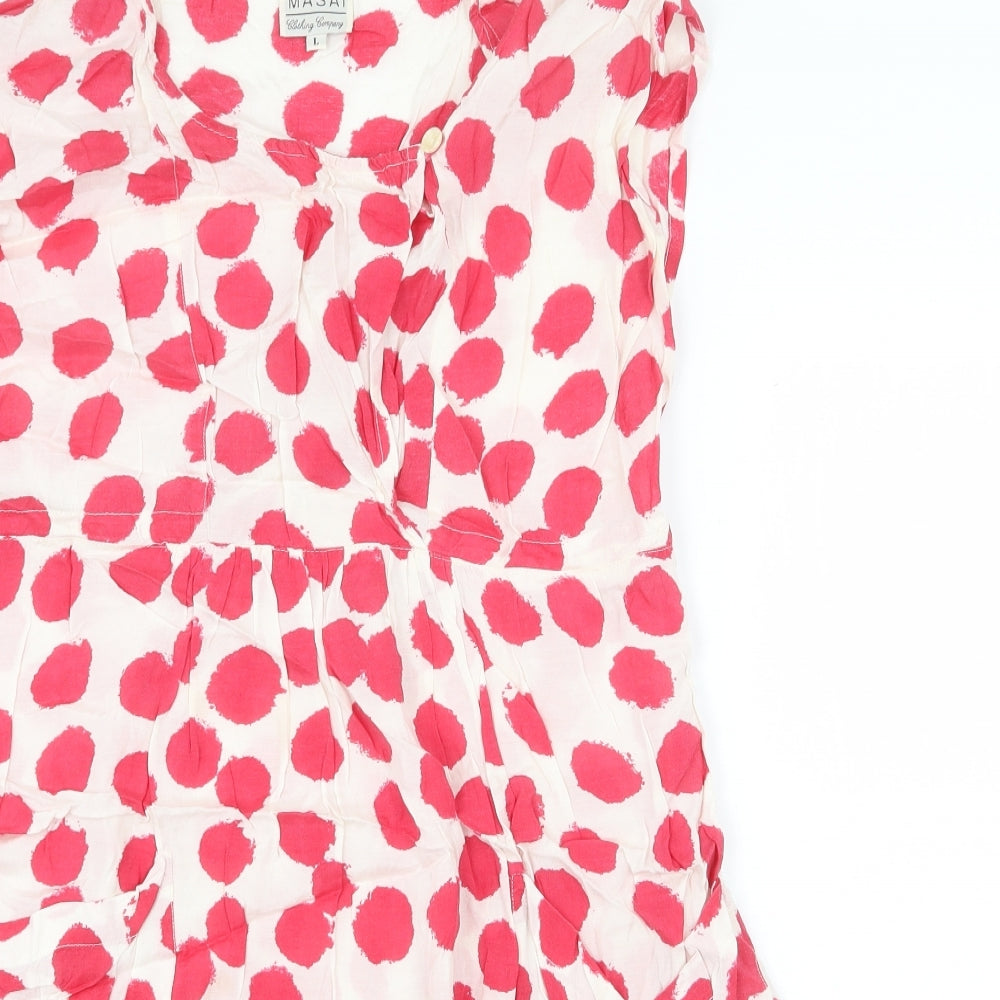The Masai Womens White Geometric Viscose A-Line Size L V-Neck Button
