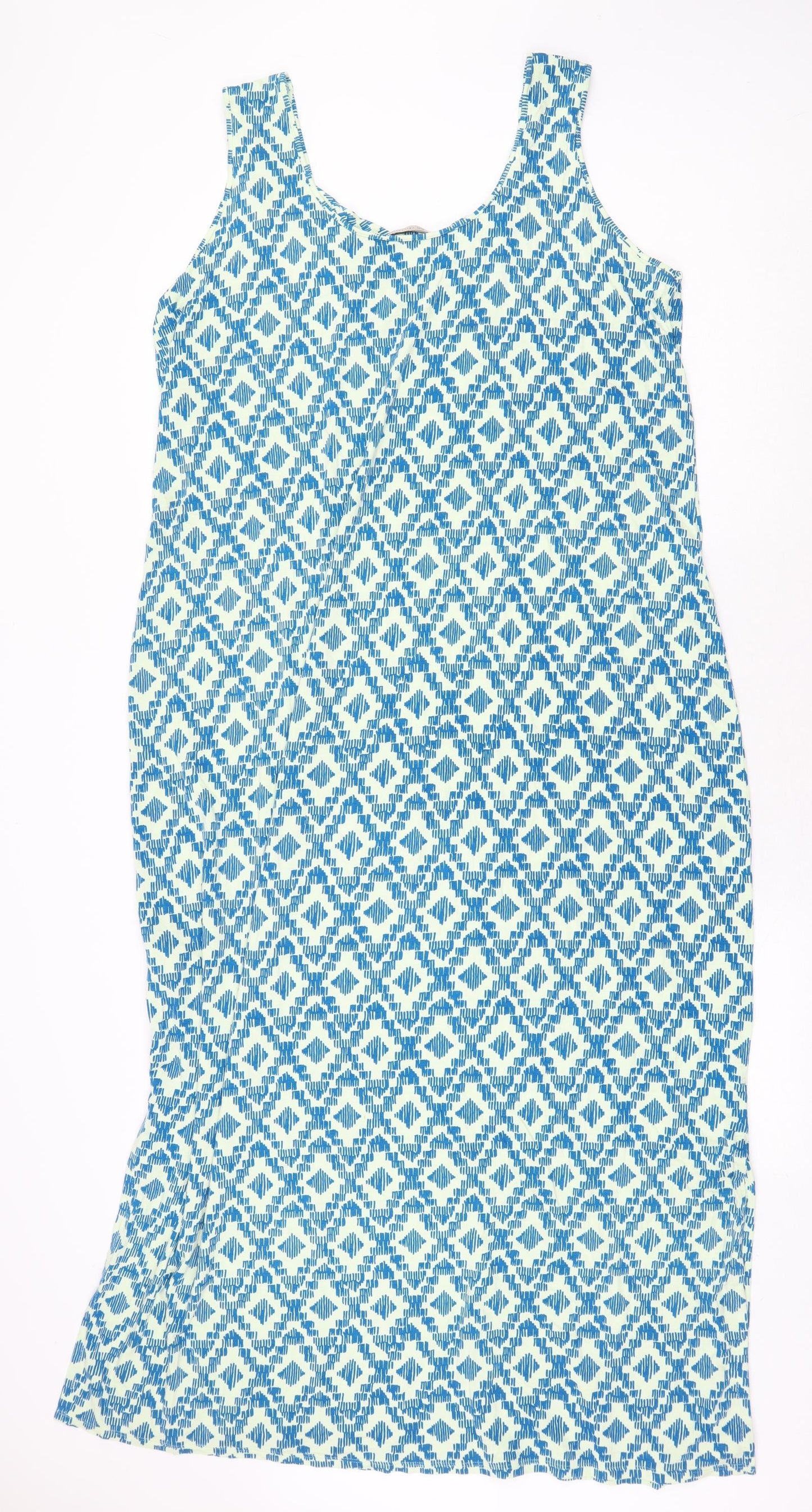 Marks and Spencer Womens Green Geometric Viscose Tank Dress Size 22 Scoop Neck Pullover