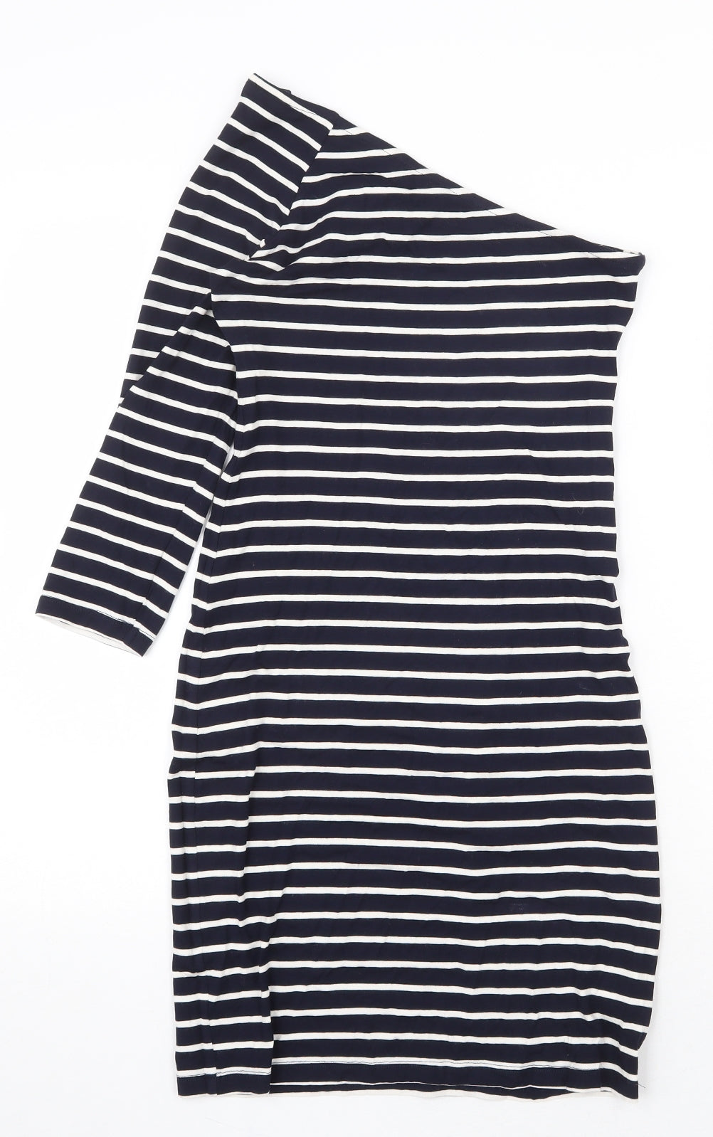 Topshop Womens Blue Striped Viscose Bodycon Size 10 One Shoulder Pullover