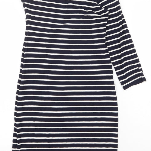 Topshop Womens Blue Striped Viscose Bodycon Size 10 One Shoulder Pullover