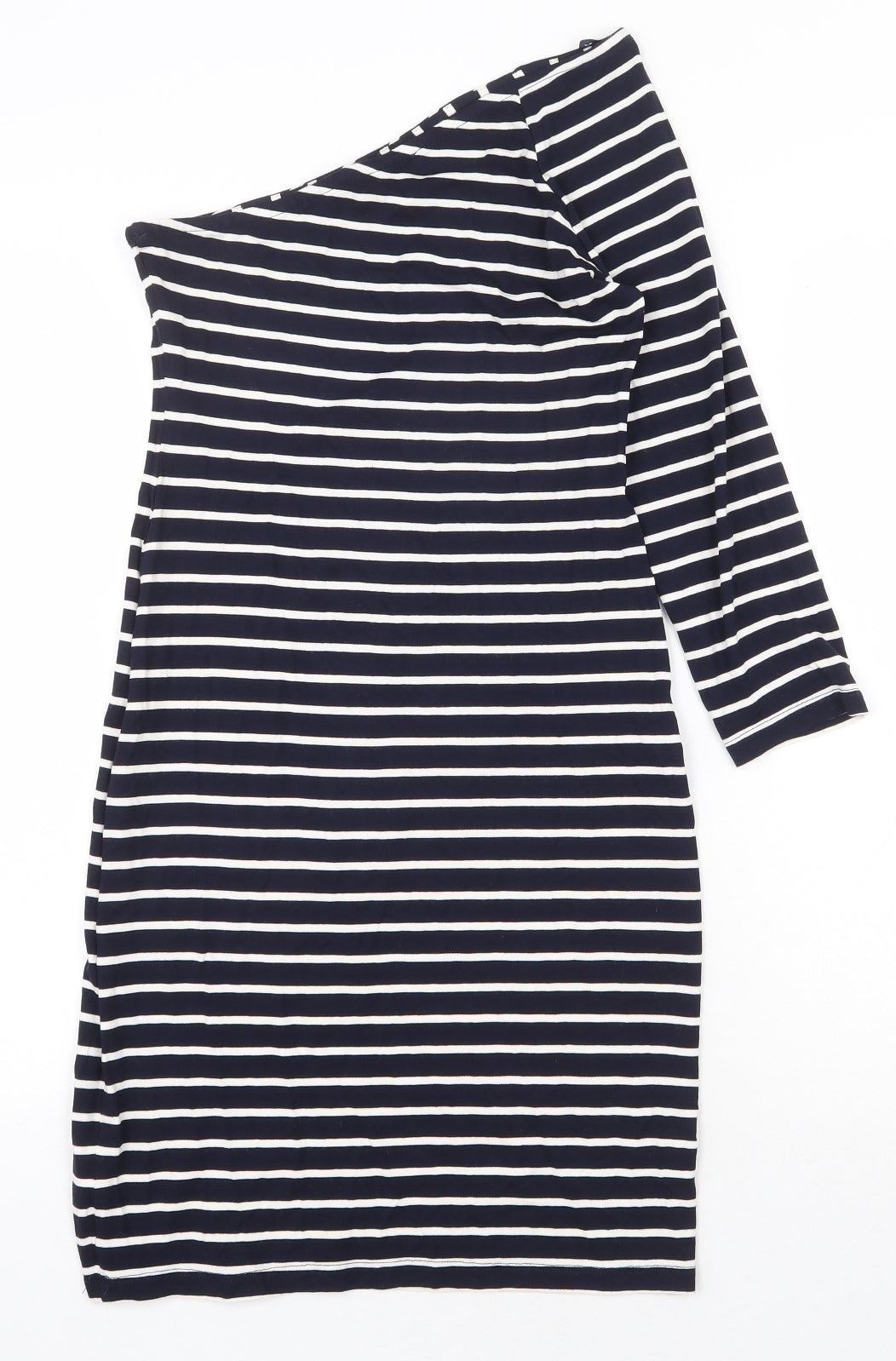 Topshop Womens Blue Striped Viscose Bodycon Size 10 One Shoulder Pullover