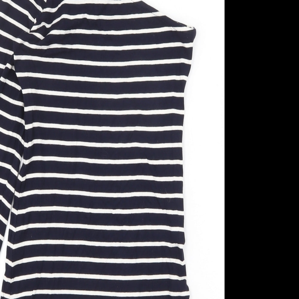 Topshop Womens Blue Striped Viscose Bodycon Size 10 One Shoulder Pullover
