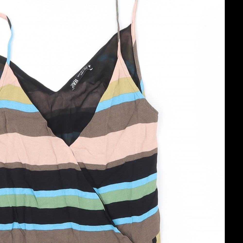 Zara Womens Multicoloured Striped Polyester Camisole Tank Size S V-Neck