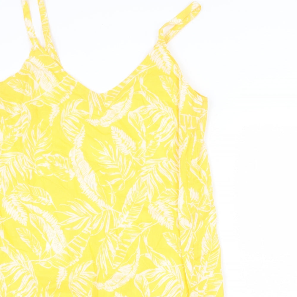 F&F Womens Yellow Geometric 100% Cotton Slip Dress Size 16 V-Neck Pullover - Leaf Pattern