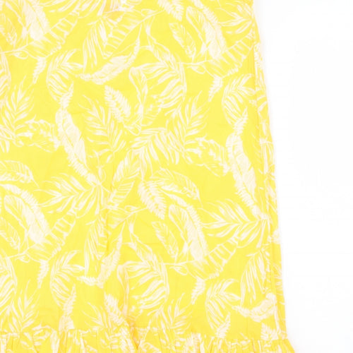 F&F Womens Yellow Geometric 100% Cotton Slip Dress Size 16 V-Neck Pullover - Leaf Pattern