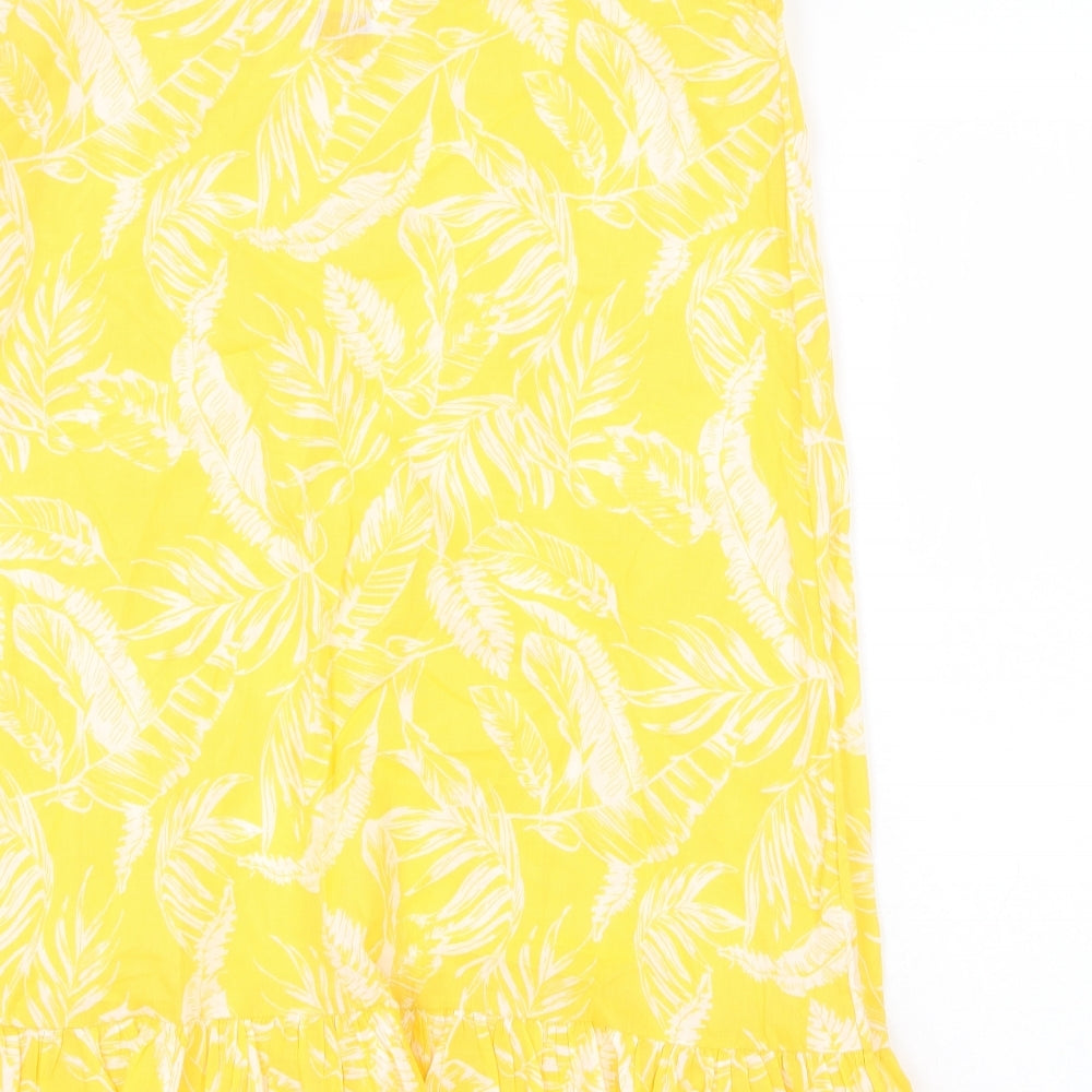 F&F Womens Yellow Geometric 100% Cotton Slip Dress Size 16 V-Neck Pullover - Leaf Pattern