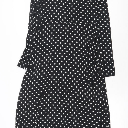 New Look Womens Black Polka Dot Viscose A-Line Size 8 Scoop Neck Pullover