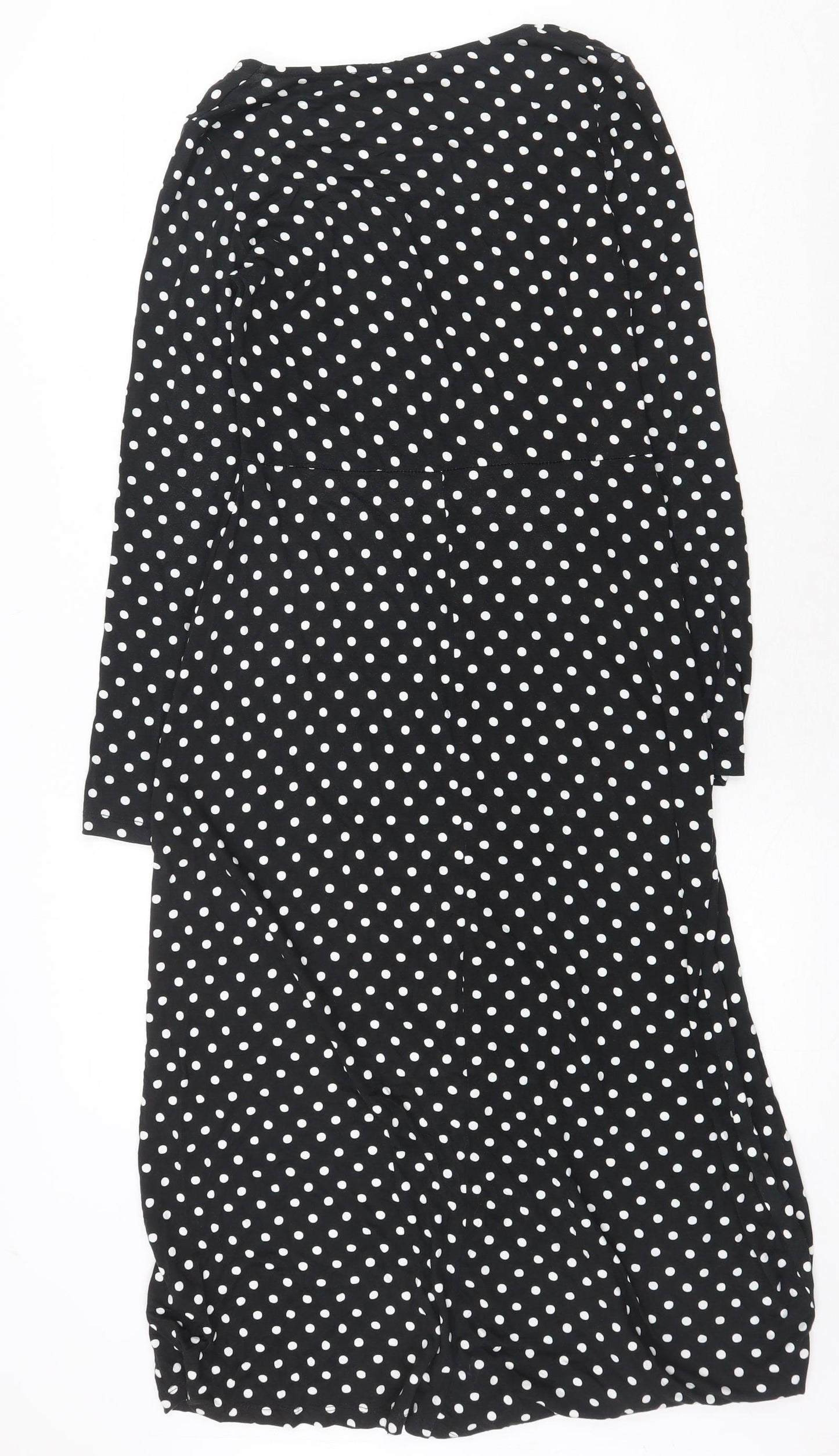New Look Womens Black Polka Dot Viscose A-Line Size 8 Scoop Neck Pullover