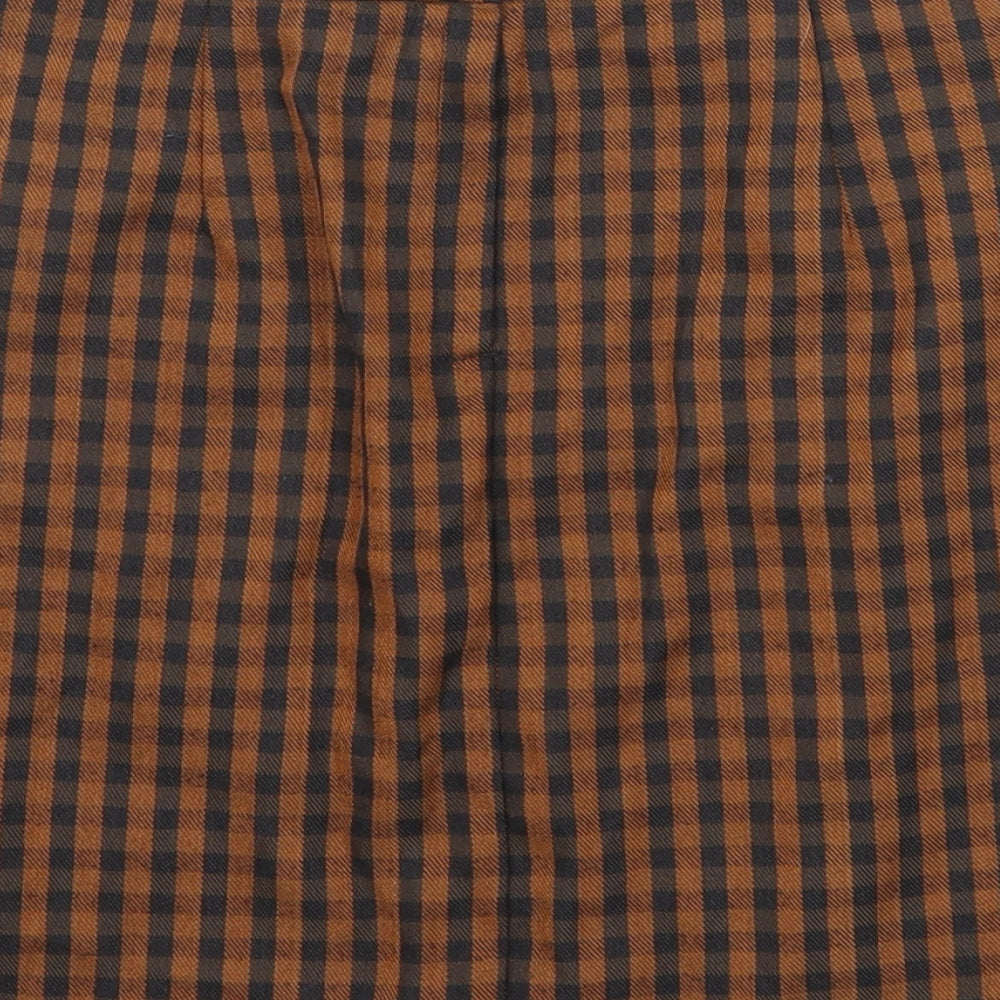 Primark Womens Orange Check Polyester Straight & Pencil Skirt Size 8 Zip - Belt Inlcuded