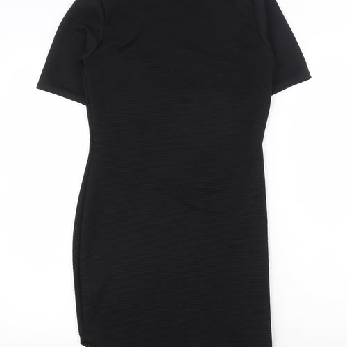 Boohoo Womens Black Polyester Shift Size 10 Mock Neck Zip