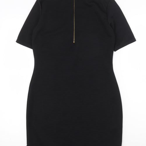 Boohoo Womens Black Polyester Shift Size 10 Mock Neck Zip