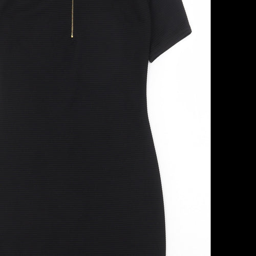 Boohoo Womens Black Polyester Shift Size 10 Mock Neck Zip