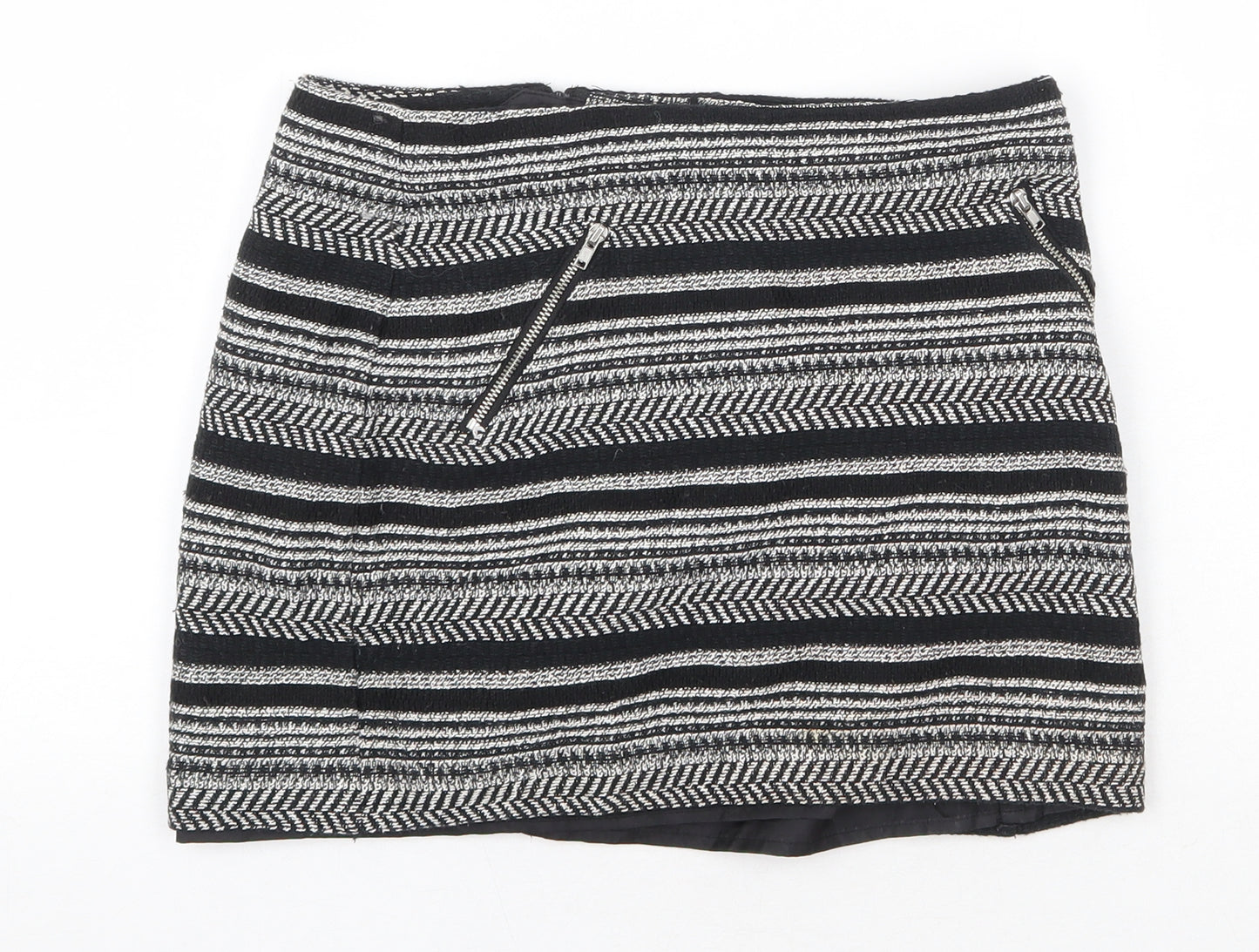 H&M Womens Black Striped Cotton Bandage Skirt Size 10 Zip