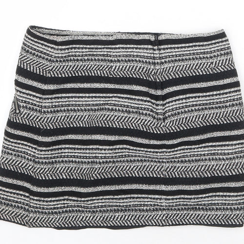 H&M Womens Black Striped Cotton Bandage Skirt Size 10 Zip