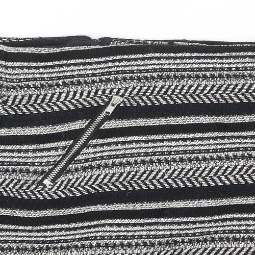 H&M Womens Black Striped Cotton Bandage Skirt Size 10 Zip