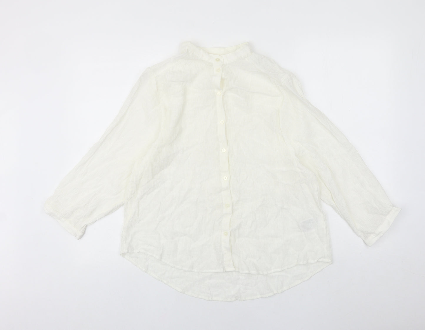 H&M Womens White Polyester Basic Button-Up Size 8 Collared