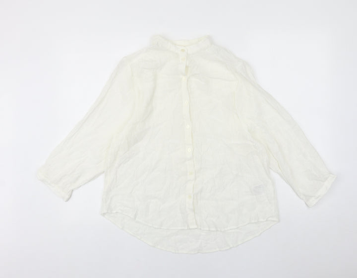H&M Womens White Polyester Basic Button-Up Size 8 Collared