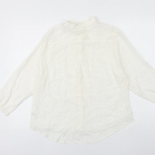 H&M Womens White Polyester Basic Button-Up Size 8 Collared