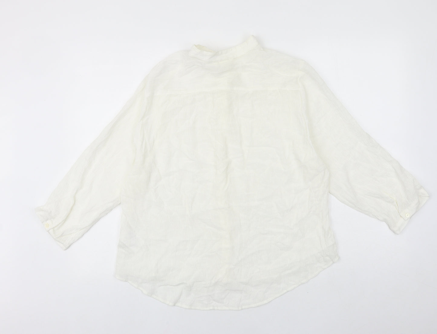 H&M Womens White Polyester Basic Button-Up Size 8 Collared