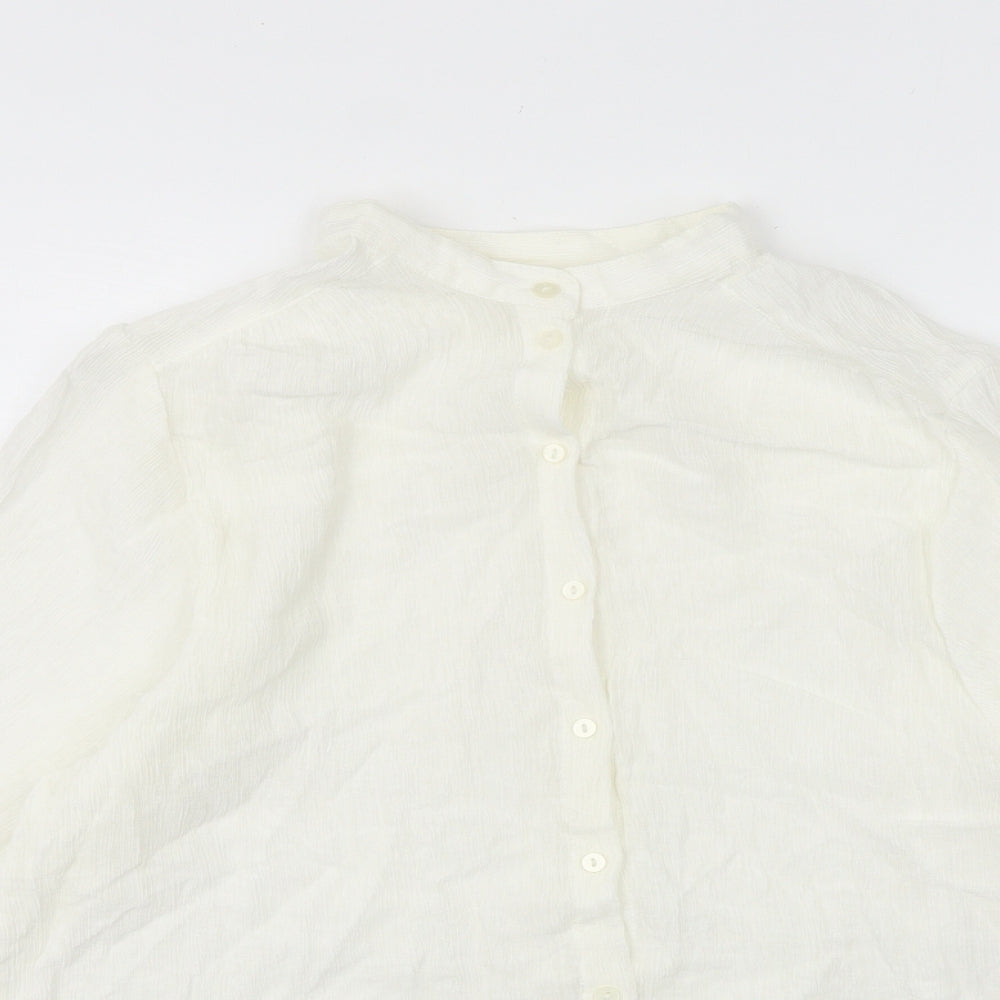 H&M Womens White Polyester Basic Button-Up Size 8 Collared