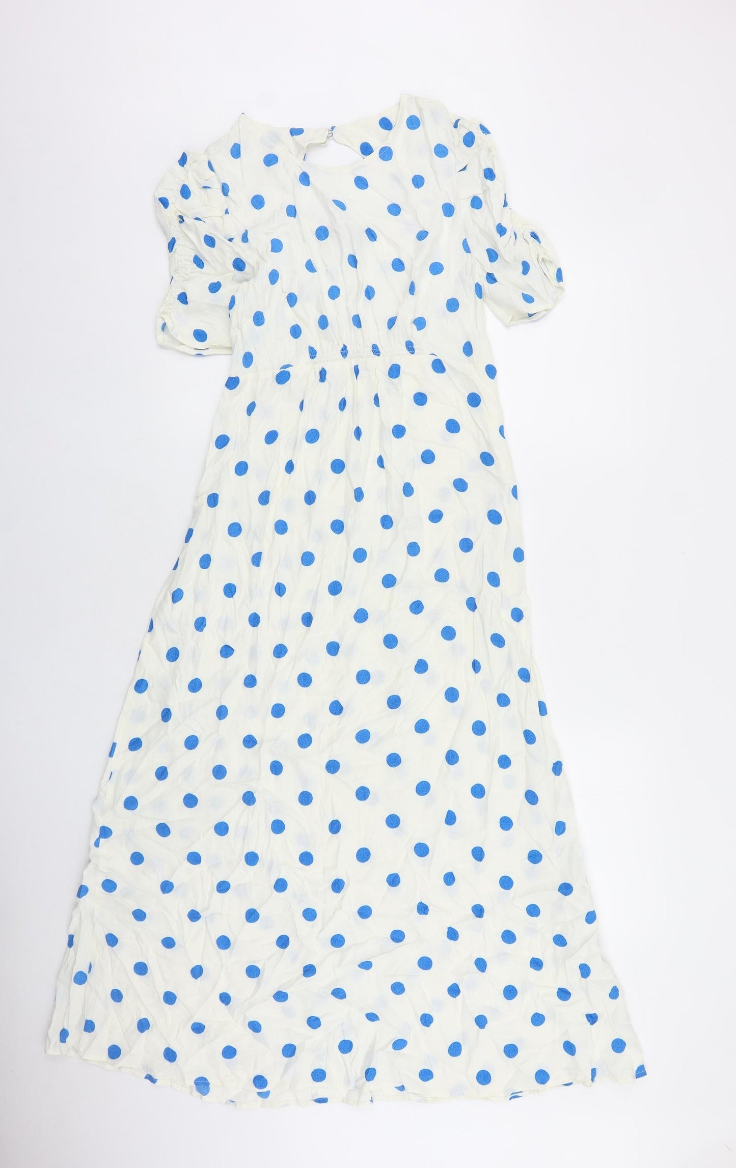 Marks and Spencer Womens Ivory Polka Dot Viscose Maxi Size 8 Round Neck Zip