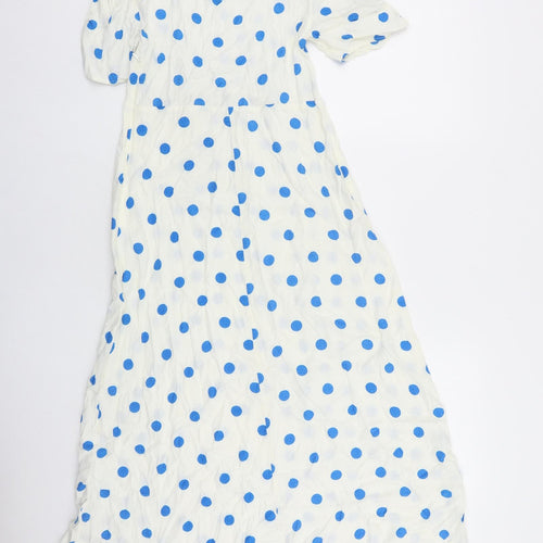Marks and Spencer Womens Ivory Polka Dot Viscose Maxi Size 8 Round Neck Zip