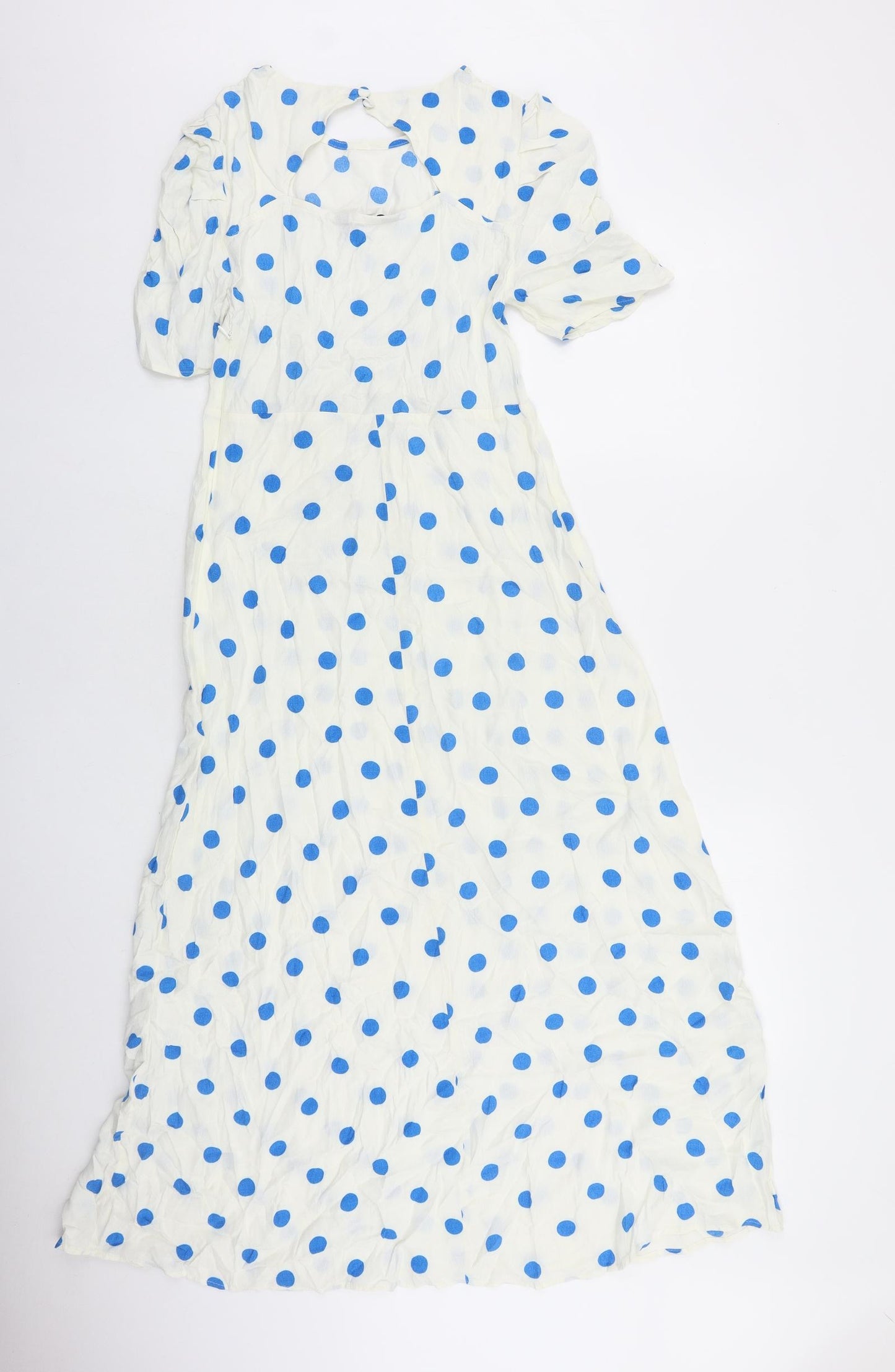 Marks and Spencer Womens Ivory Polka Dot Viscose Maxi Size 8 Round Neck Zip