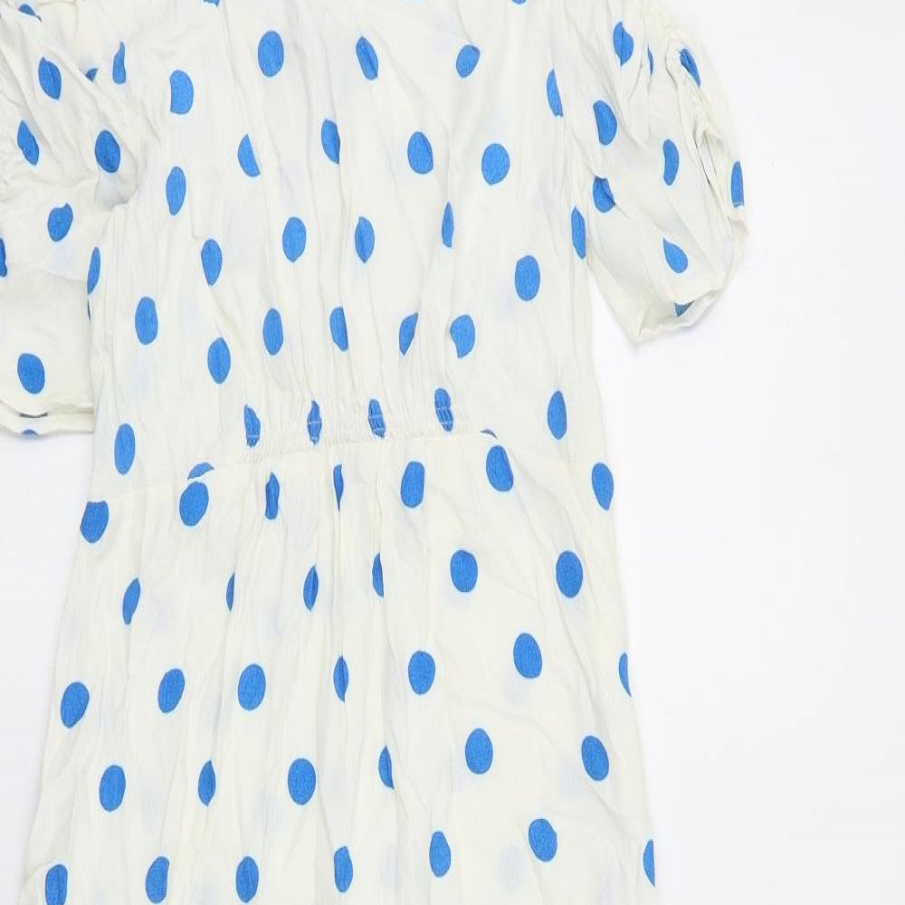 Marks and Spencer Womens Ivory Polka Dot Viscose Maxi Size 8 Round Neck Zip