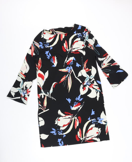 NEXT Womens Black Geometric Polyester A-Line Size 12 Round Neck Button