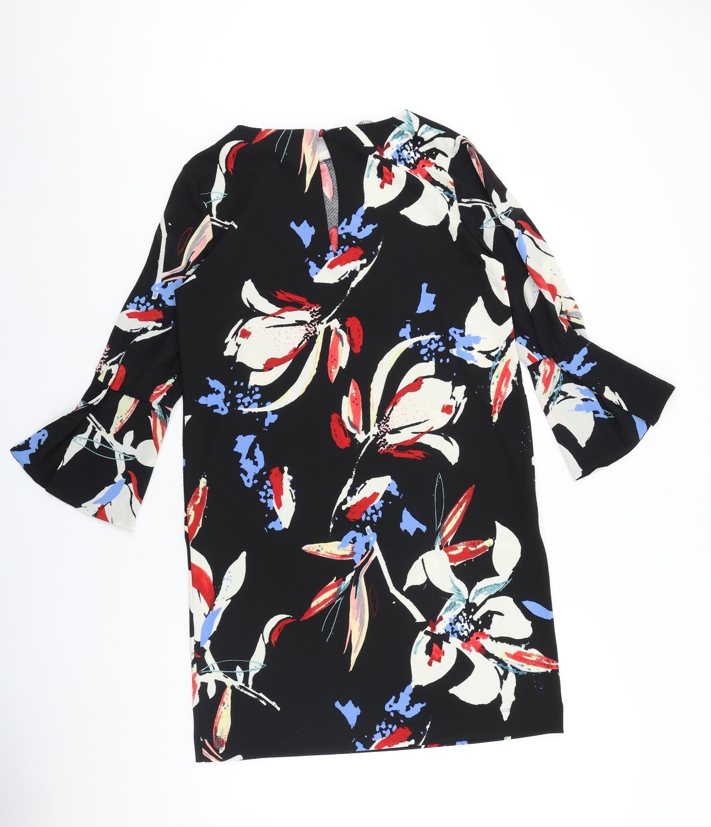 NEXT Womens Black Geometric Polyester A-Line Size 12 Round Neck Button