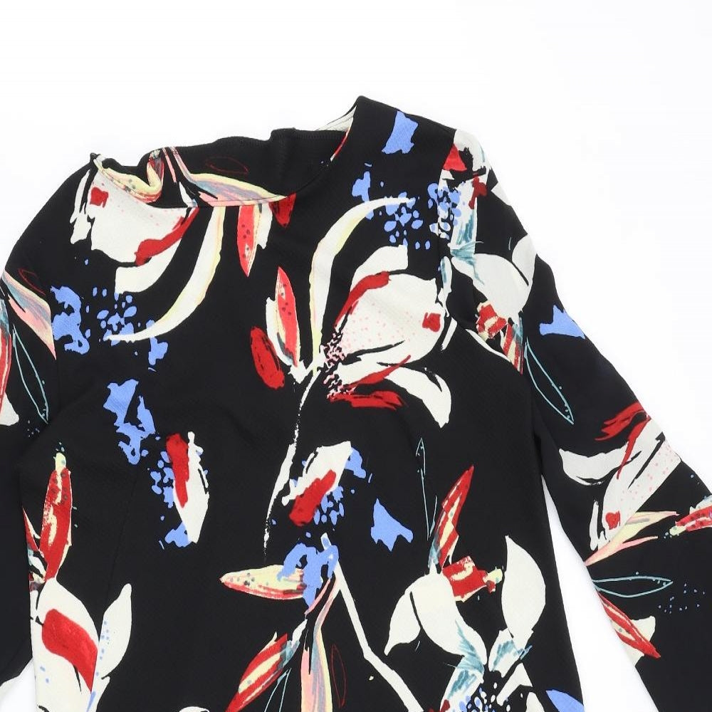 NEXT Womens Black Geometric Polyester A-Line Size 12 Round Neck Button