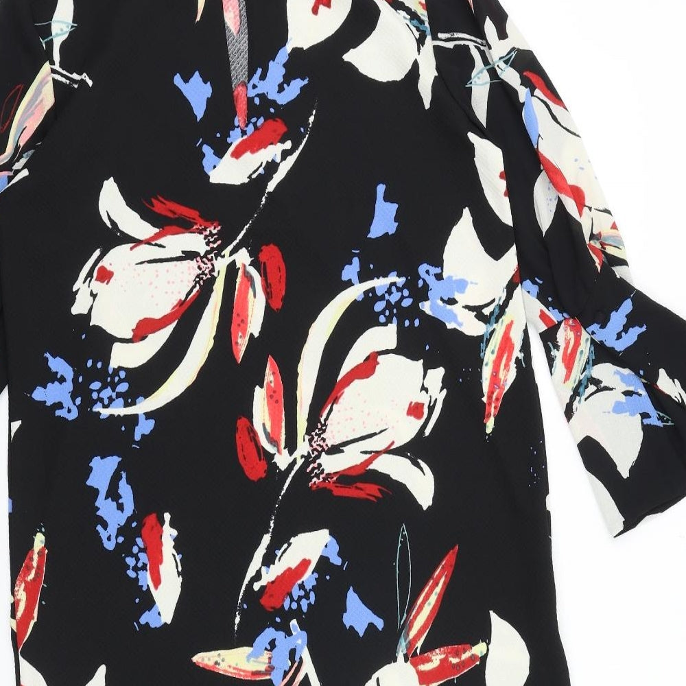 NEXT Womens Black Geometric Polyester A-Line Size 12 Round Neck Button