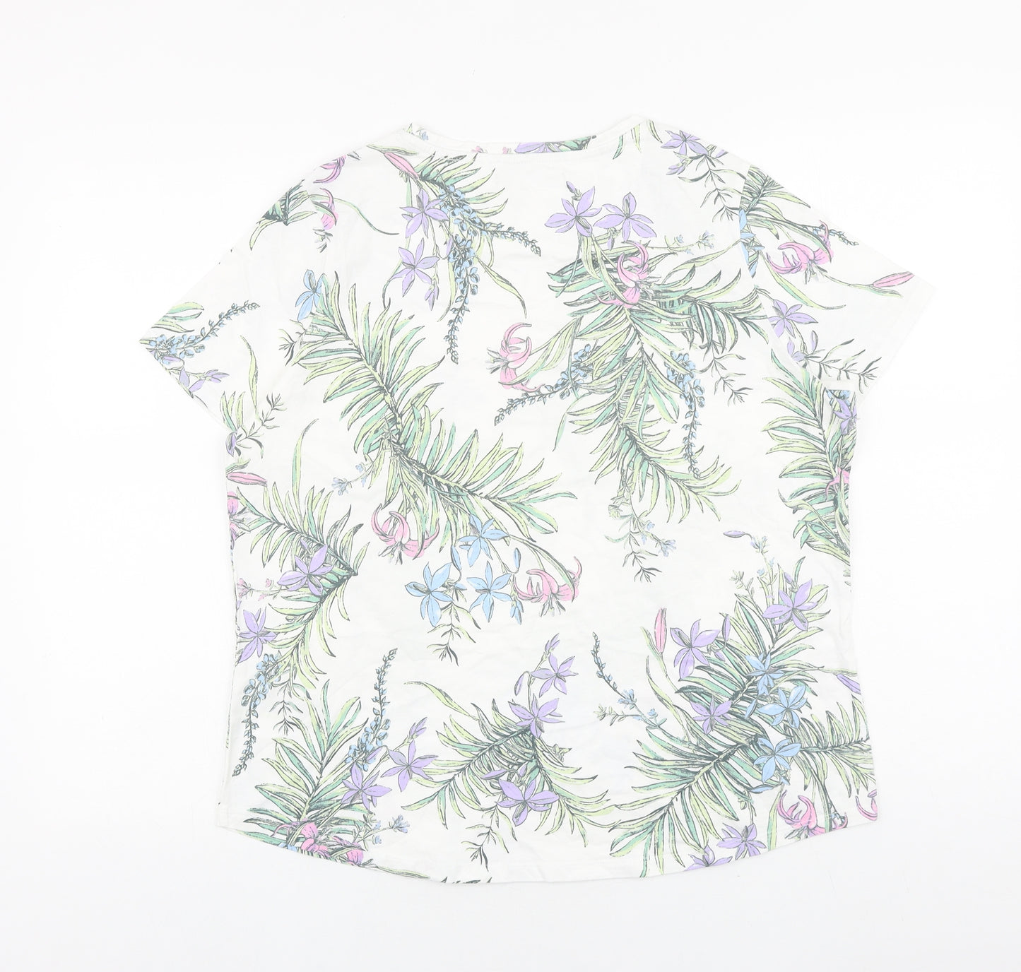 Marks and Spencer Womens White Geometric 100% Cotton Basic T-Shirt Size 14 Round Neck