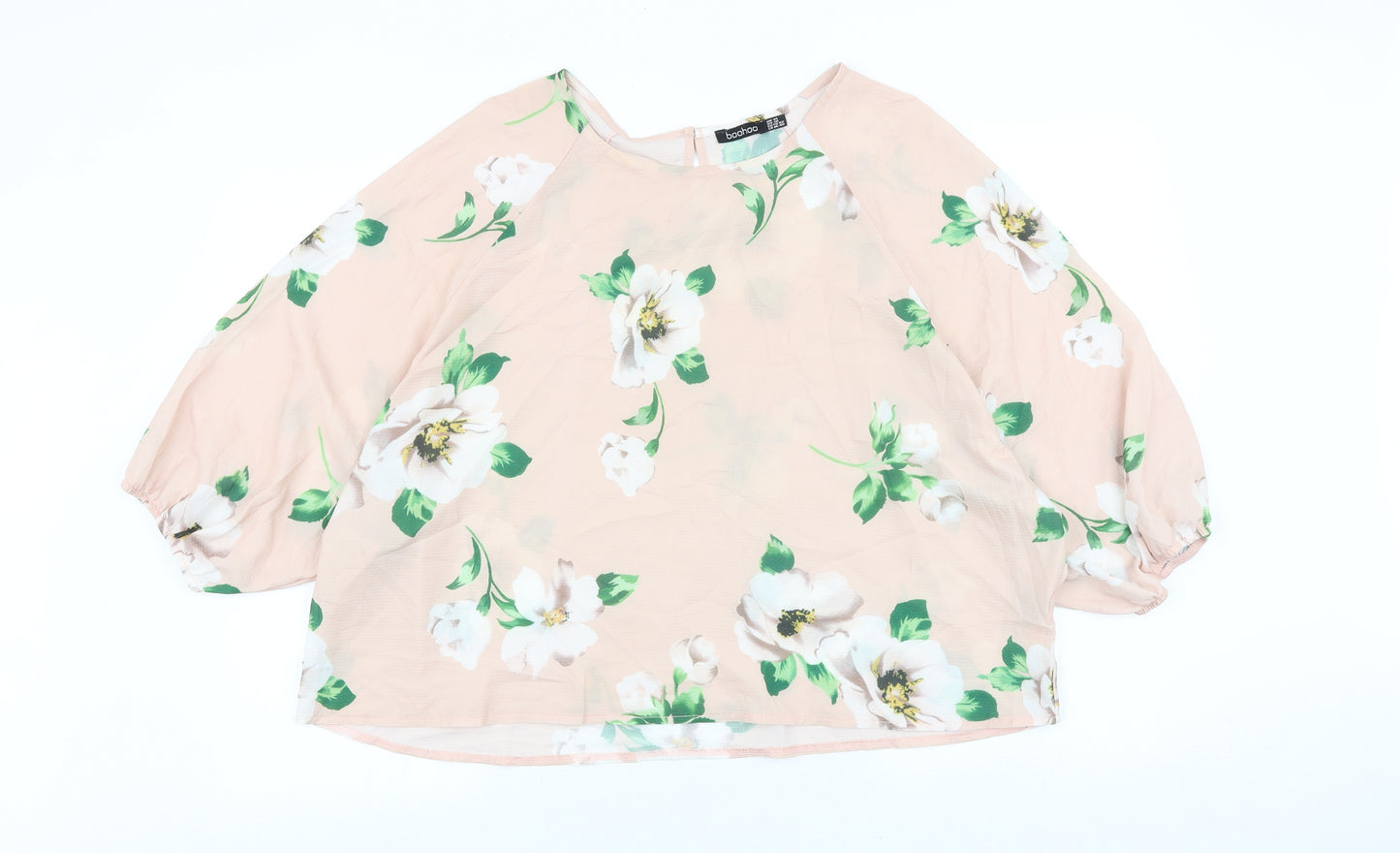 Boohoo Womens Pink Floral Polyester Basic Blouse Size 10 Round Neck