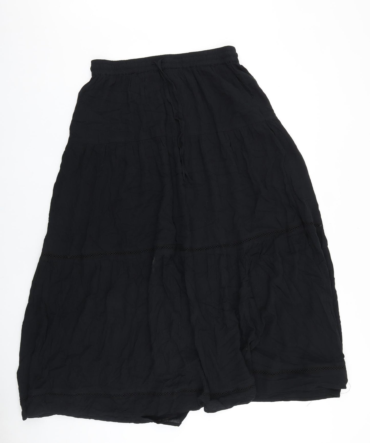 Marks and Spencer Womens Black Cotton Peasant Skirt Size 12 Tie