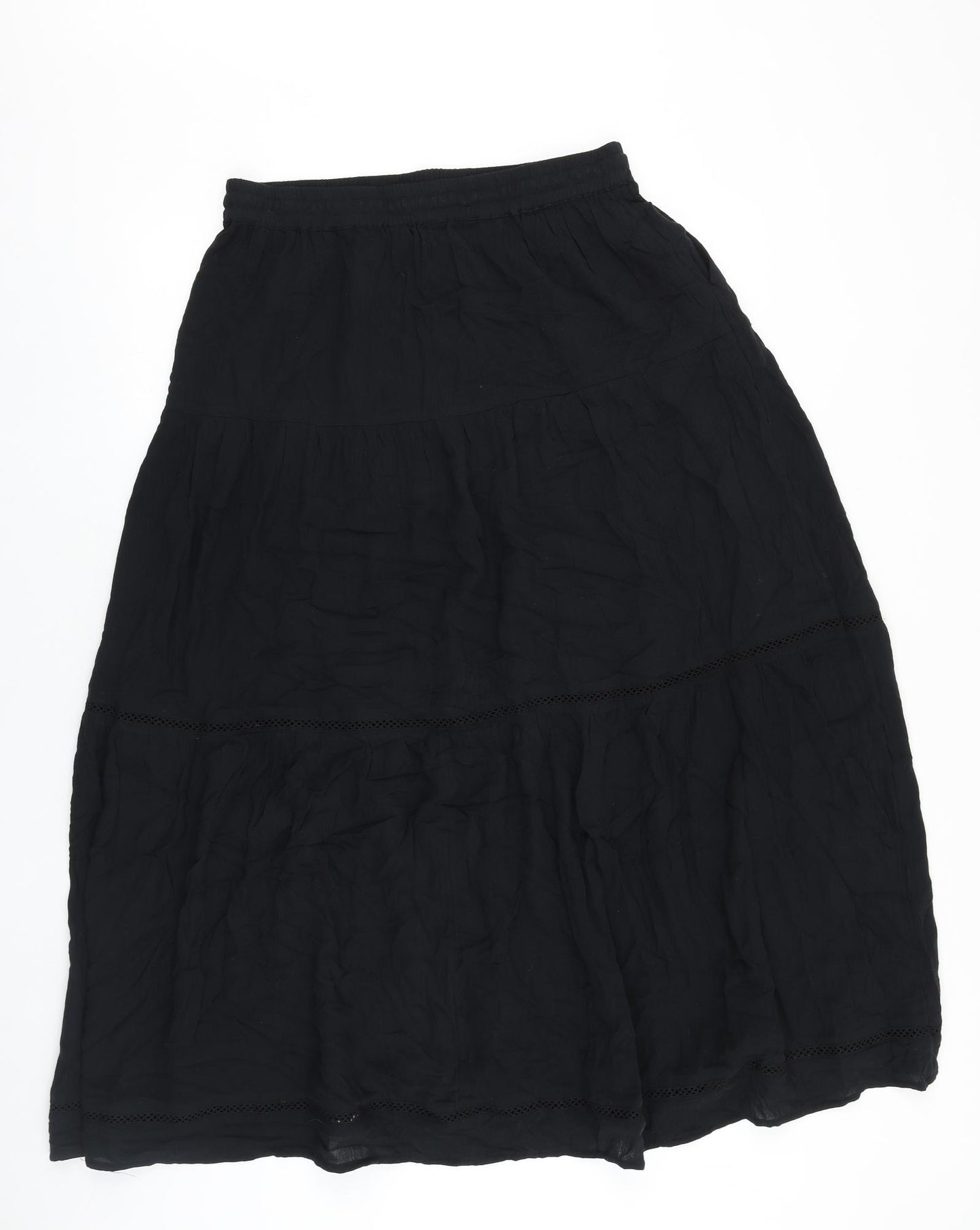 Marks and Spencer Womens Black Cotton Peasant Skirt Size 12 Tie