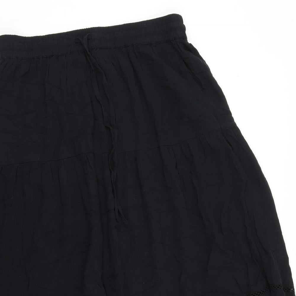 Marks and Spencer Womens Black Cotton Peasant Skirt Size 12 Tie